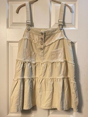 POL Cream Tiered A-Line Crochet Pocket Skirt/ dress/ overalls
